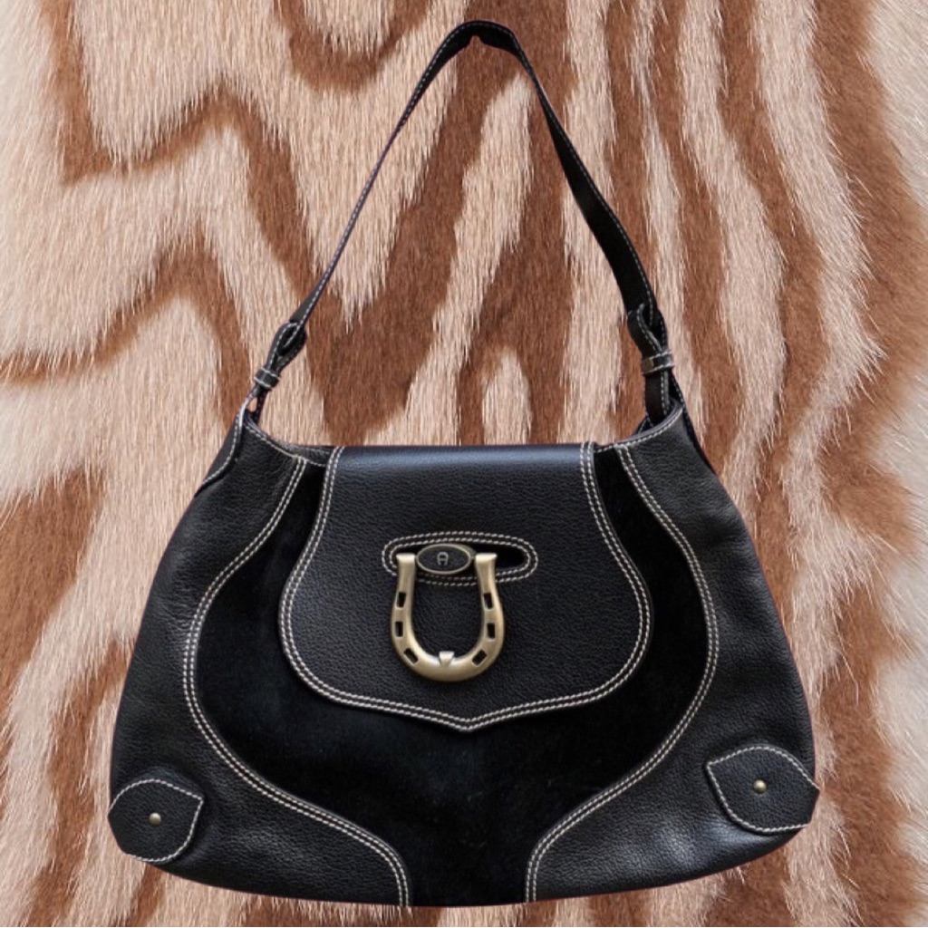 Aigner Black Suede And Leather Hobo Bag